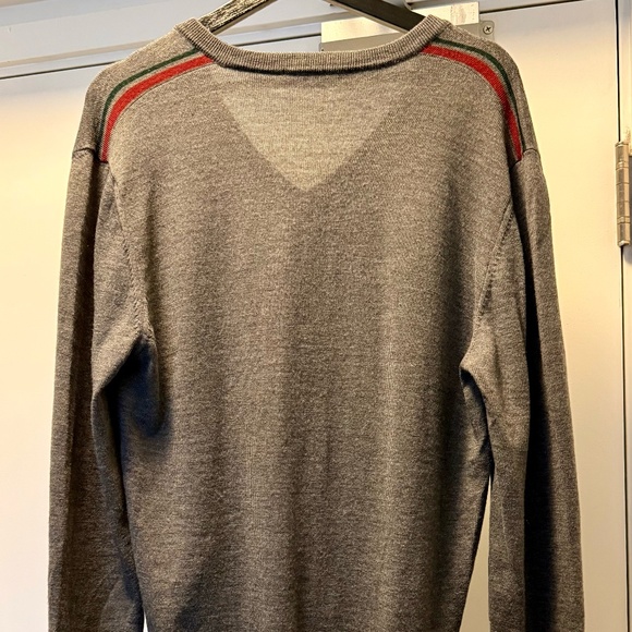 Gucci Other - GUCCI 100% Wool Grey V-Neck Sweater w Signature Stripes - Made in Italy